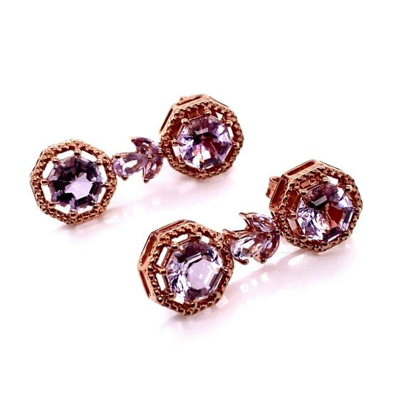 FARA Rose Gold Plate over Sterling Silver & Amethyst Dangle Pierced Earrings 189 - Picture 5 of 7